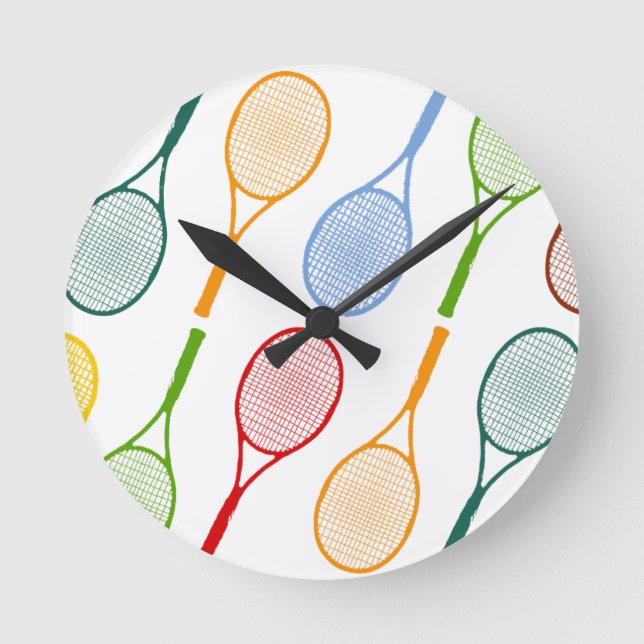 färgstarka tennisracketar mönster rund klocka (Framsida)
