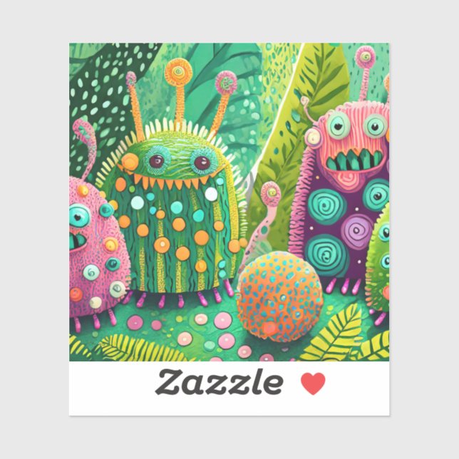 Färgstarka, texturerade monster med mönster klistermärken (Ark)