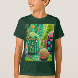 Färgstarka, texturerade monster med mönster t shirt