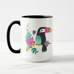 färgstarka tropiska blommor och tukaninspirerande mugg