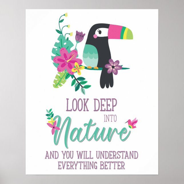 färgstarka tropiska blommor och tukaninspirerande poster (Framsidan)