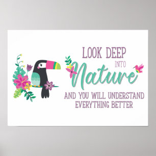 färgstarka tropiska blommor och tukaninspirerande poster