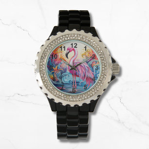 Färgstarka tropiska Rosor Flamingo Elegant Komans Armbandsur