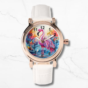 Färgstarka tropiska Rosor Flamingo Elegant Komans Armbandsur