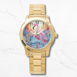 Färgstarka tropiska Rosor Flamingo Elegant Komans Armbandsur