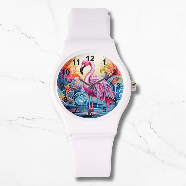 Färgstarka tropiska Rosor Flamingo Elegant Komans Armbandsur (Skapare uppladdad)