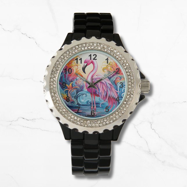 Färgstarka tropiska Rosor Flamingo Elegant Komans Armbandsur (Skapare uppladdad)