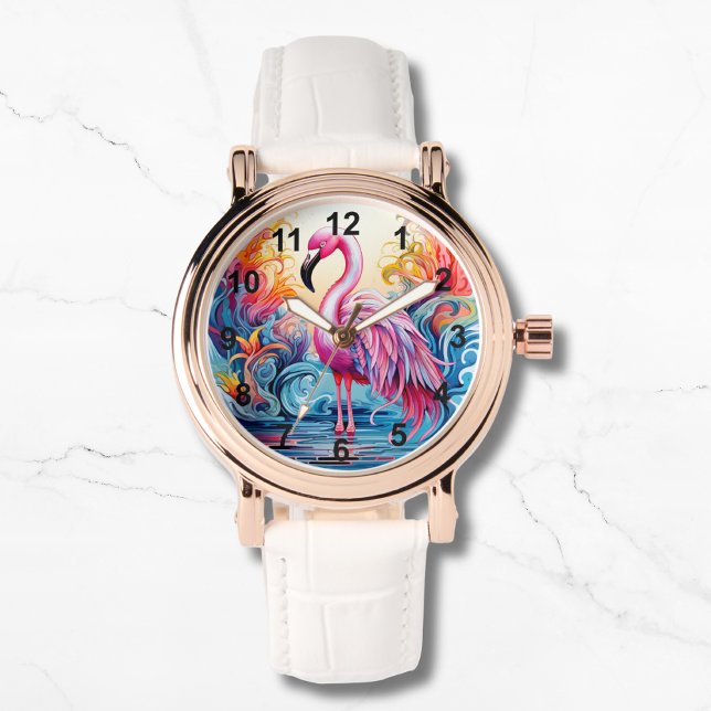 Färgstarka tropiska Rosor Flamingo Elegant Komans Armbandsur (Skapare uppladdad)