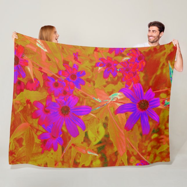 Färgstarka ultraviolett, Magenta och röda Wildblom Fleecefilt (På plats)