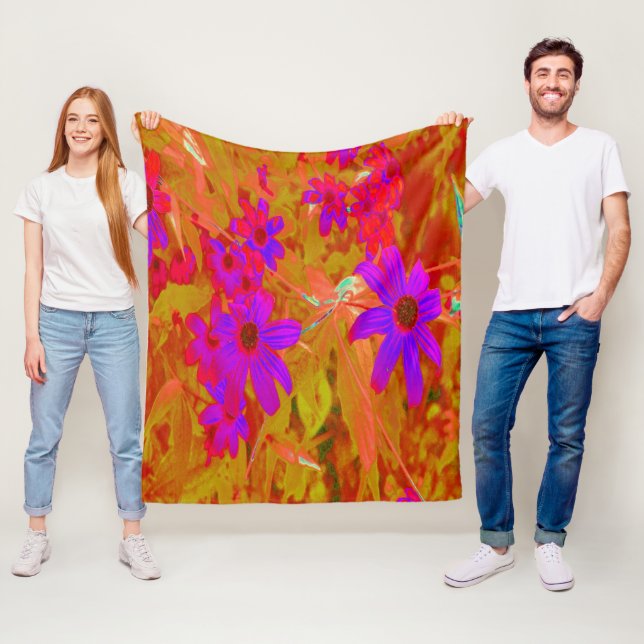 Färgstarka ultraviolett, Magenta och röda Wildblom Fleecefilt (På plats)