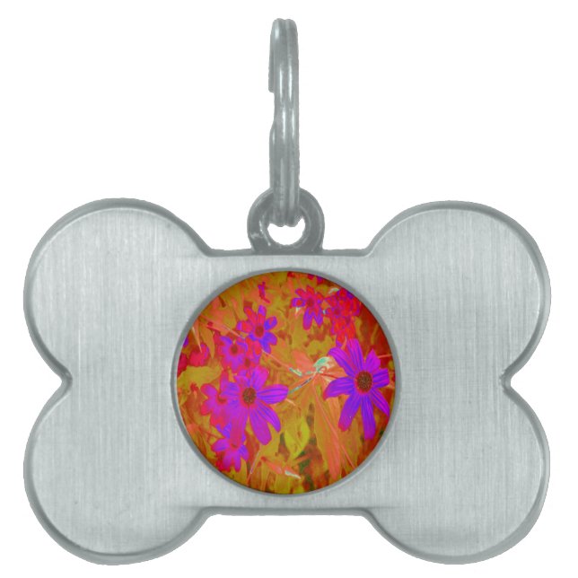 Färgstarka ultraviolett, Magenta och röda Wildblom ID-bricka Husdjur (Framsidan)