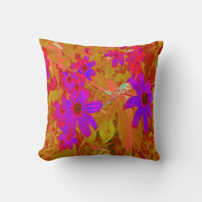 Färgstarka ultraviolett, Magenta och röda Wildblom Kudde (Framsida)