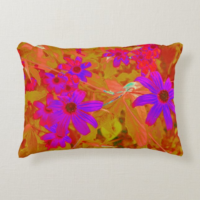 Färgstarka ultraviolett, Magenta och röda Wildblom Prydnadskudde (Framsidan)