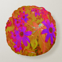 Färgstarka ultraviolett, Magenta och röda Wildblom Rund Kudde