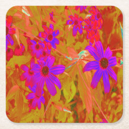 Färgstarka ultraviolett, Magenta och röda Wildblom Underlägg Papper Kvadrat