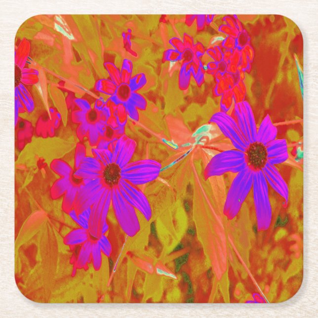 Färgstarka ultraviolett, Magenta och röda Wildblom Underlägg Papper Kvadrat (Framsidan)