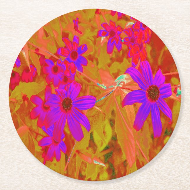Färgstarka ultraviolett, Magenta och röda Wildblom Underlägg Papper Rund (Framsidan)