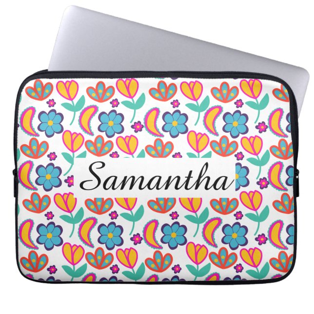 Färgstarka unika blommor laptop fodral (Framsidan)