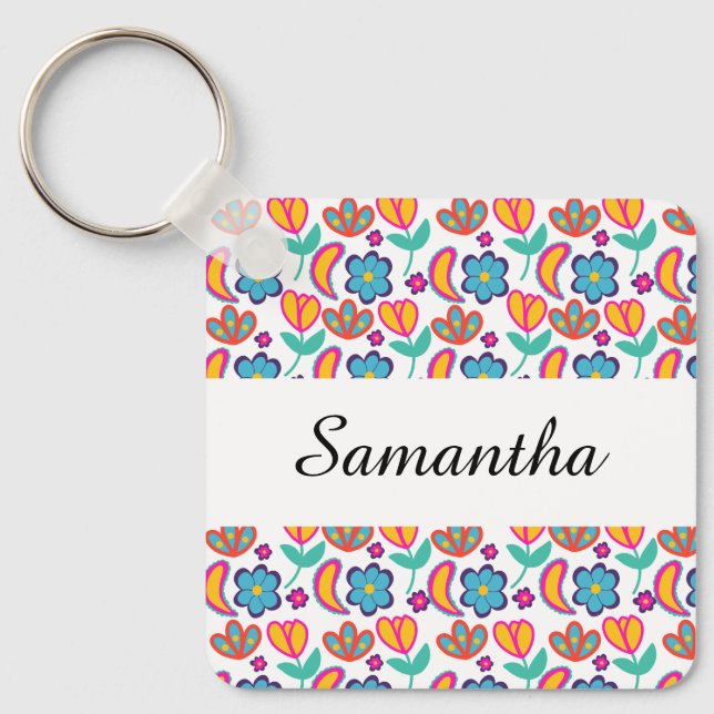Färgstarka unika blommor nyckelring (Framsida)