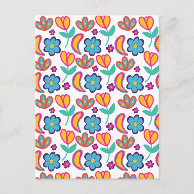 Färgstarka unika blommor vykort (Framsida)