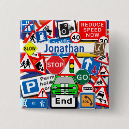 Färgstarka vägmärken och Automobile, eget namn Knapp