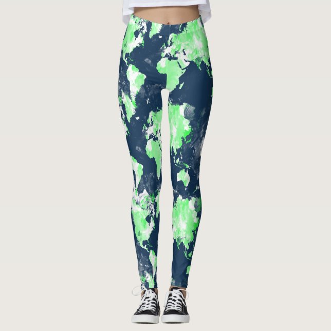 Färgstarka världskartor leggings (Framsida)