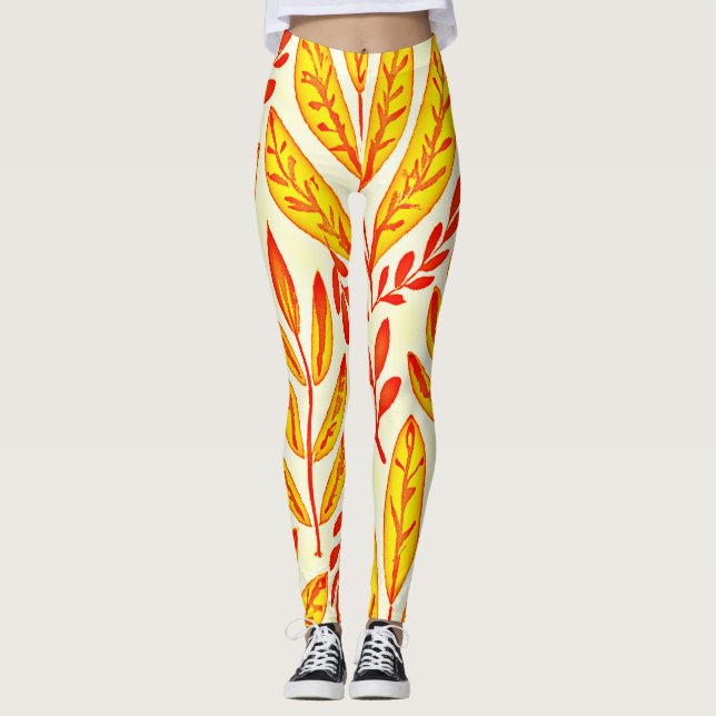 Färgstarka vibrant Foliage Mosaic Löv Mönster Leggings (Framsida)