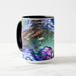 Färgstarka virtuella bildfluktuationer över slagsk mugg