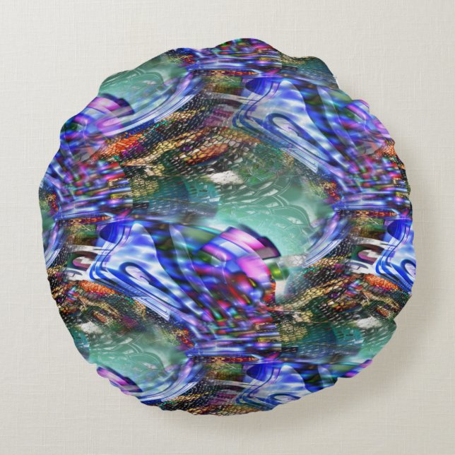 Färgstarka virtuella bildfluktuationer över slagsk rund kudde (Baksidan)