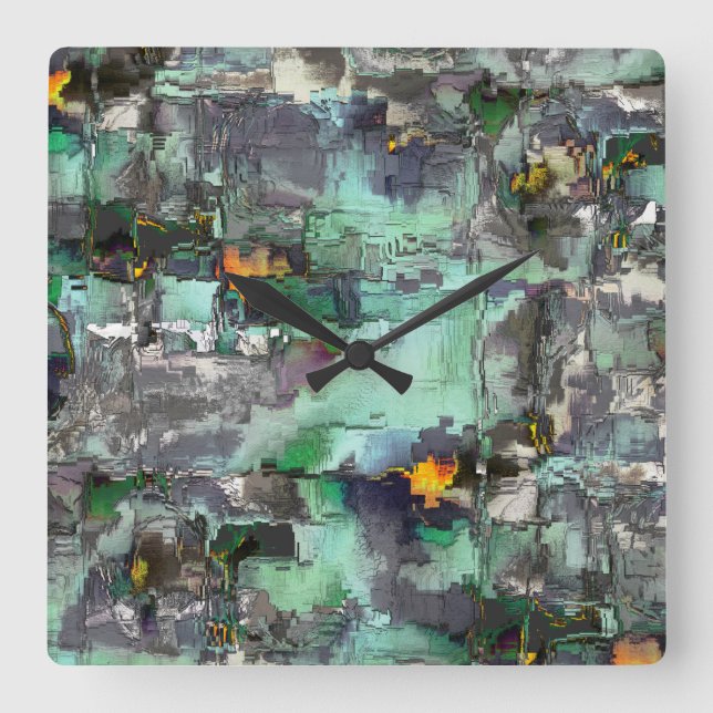 Färgstarka virtuella sten dominerade grått till gr fyrkantig klocka (Framsida)