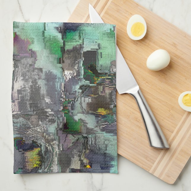 Färgstarka virtuella sten dominerade grått till gr kökshandduk (Vikt i Fjärdedel)