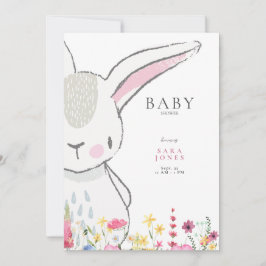 Färgstarka Wildblommor Rabbit Baby Shower Inbjudningar
