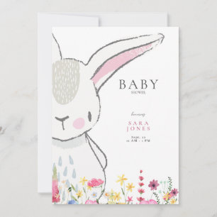 Färgstarka Wildblommor Rabbit Baby Shower Inbjudningar