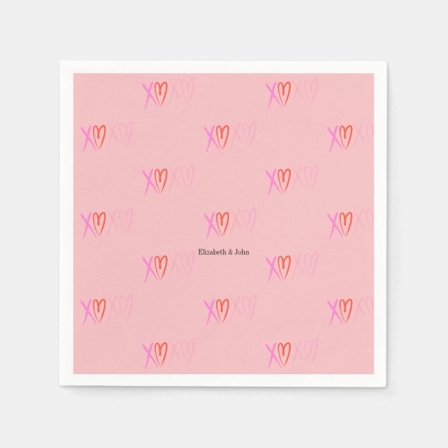 Färgstarka "XOXO" Hjärtar Alla hjärtans dag Pappersservett (Framsidan)