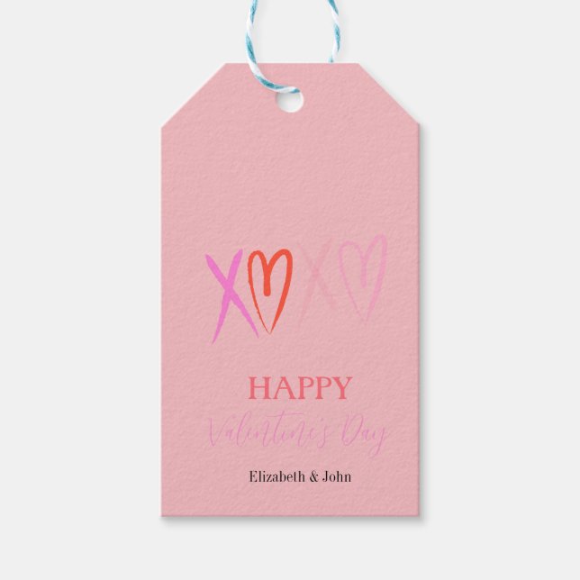 Färgstarka "XOXO" Hjärtar Alla hjärtans dag Presentetikett (Framsidan)