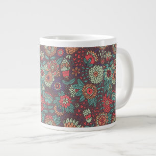 Färgstarkt blommönster i tecknad stil jumbo mugg