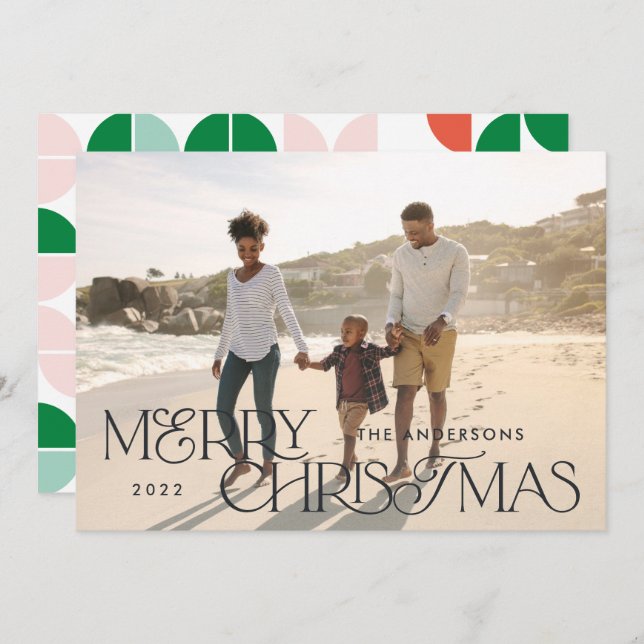 Färgstarkt, ljust, Julgeometriskt skript Julkort (Fram/baksida)