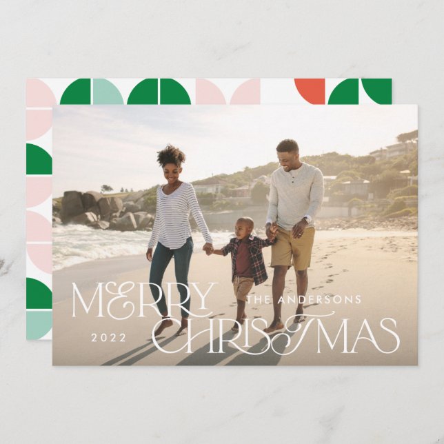 Färgstarkt, ljust, Julgeometriskt skript Julkort (Fram/baksida)