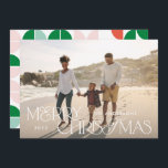 Färgstarkt, ljust, Julgeometriskt skript Julkort<br><div class="desc">Helgdag för färgstark ljusstark roligt fotol Julgeometrisk typografi. Röd,  grönt och rosa.</div>