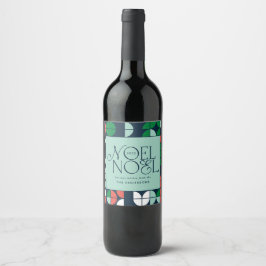 Färgstarkt, ljust Noel-geometriskt skript W Vinflaska Etikett