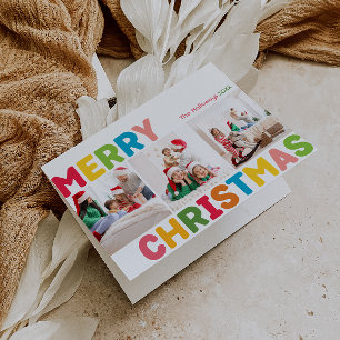 Färgstarkt och ljust God jul i 3 foto Helgkort