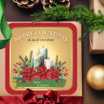 Färgstensfärgade stearinljus Poinsettia jul Fyrkantigt Klistermärke<br><div class="desc">En färglös juldekal med en vattenfärgad uppsättning ljus med poinsettia-blommor på elegant guld.</div>