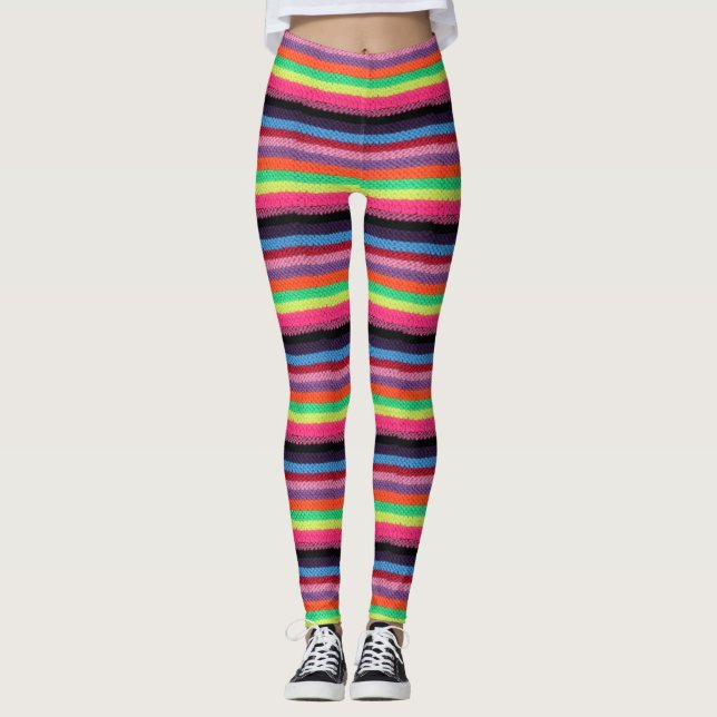 Färgstickade balkar leggings (Framsida)