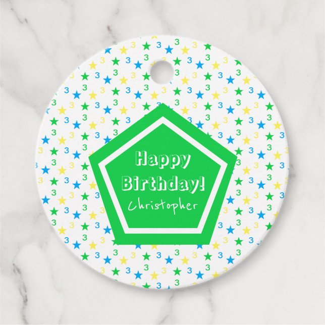 Färgstjärnor Boys 3:e födelsedag Gåvor Etiketter (Framsida)