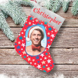 Färgstjärnor Foto Namn Festive Roligt Coola Red Liten Julstrumpa