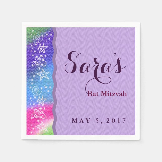 Färgstjärnor och rosor Pub Mitzvah Napkins Pappersservett (Framsidan)