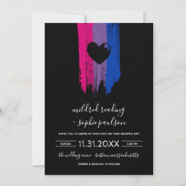 Färgstreck Bisexual Flagga & Black Heart Bröllop Inbjudningar