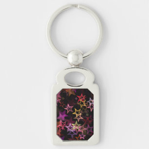 Färgstreck Dance Whimsical Rektangulärt Silverfärgad Nyckelring
