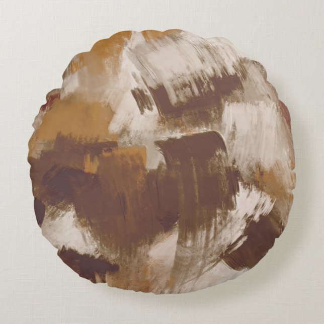 Färgstreck för abstrakt i kaffekaffe Färg Rund Kudde (Framsidan)