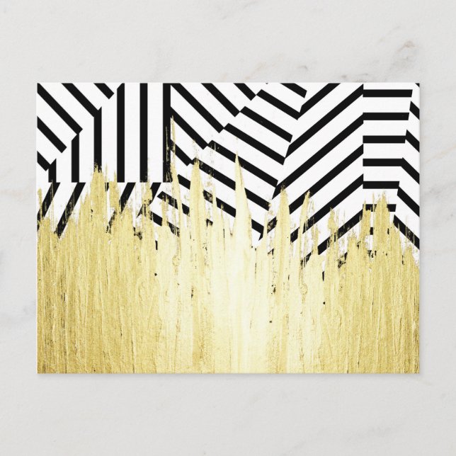 Färgstreck i Faux Guld på Black & White Rand Vykort (Framsida)